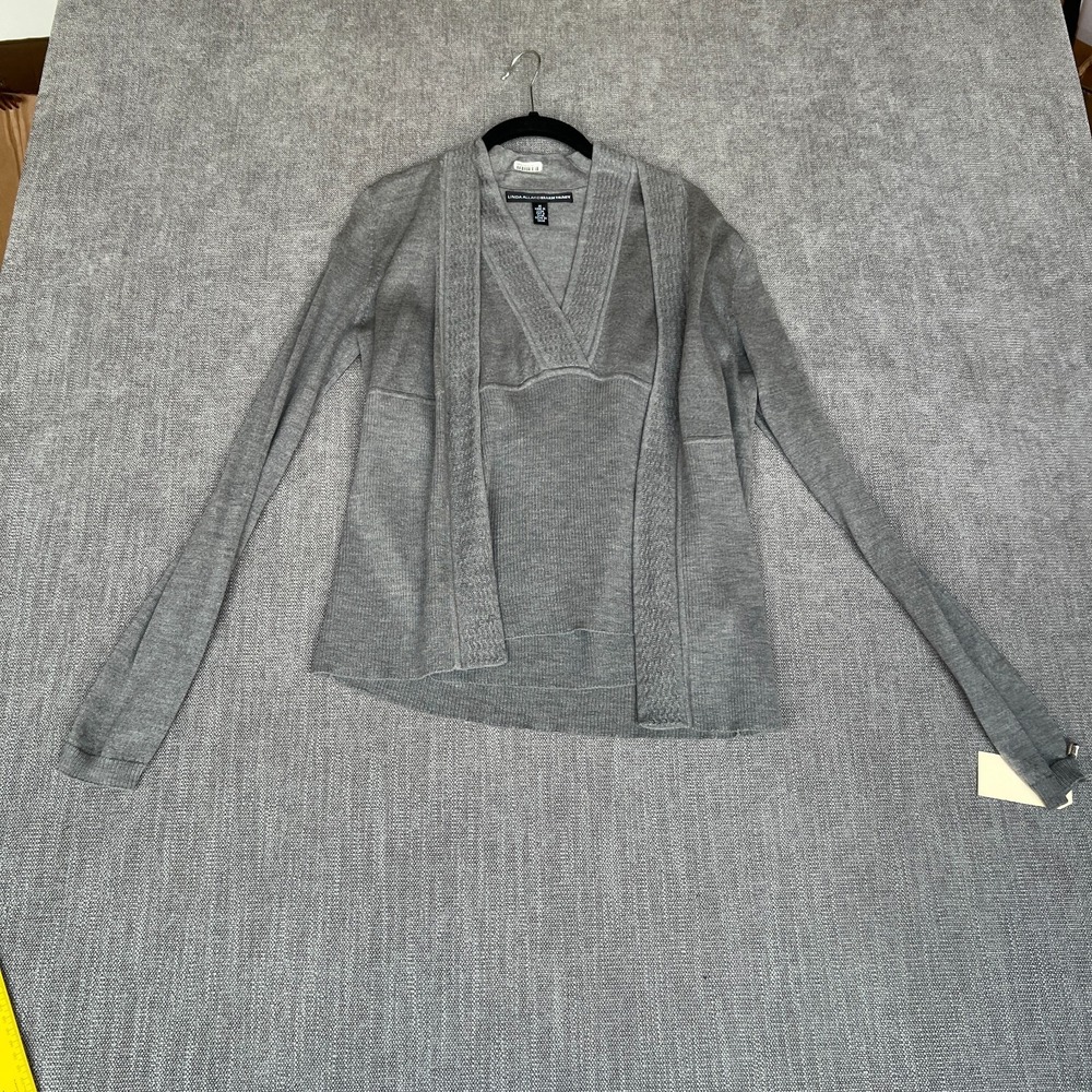 Linda Allard Ellen Tracy 2-Piece Cardigan & Tank Top Womens S/M Gray Merino Wool